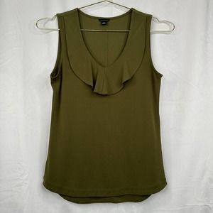 Ann Taylor | Olive Green Ruffle V Neck Sleeveless Blouse, Size XS